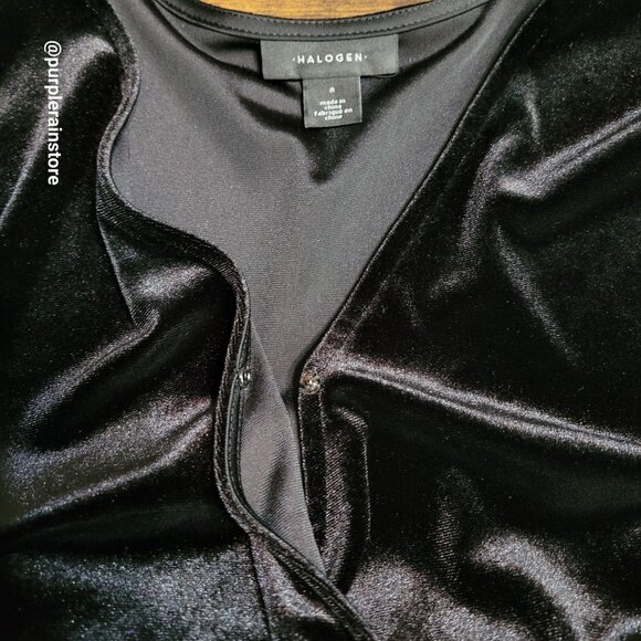 Halogen Velvet Wide Leg Crop Jumpsuit S Belted Stretch Dark Coquette Minimalist - Picture 4 of 12